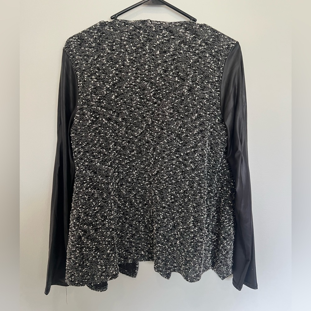 Arianne Black Textured Knit Jacket Faux Leather Sleeve Cardigan Size Large - Picture 3 of 3